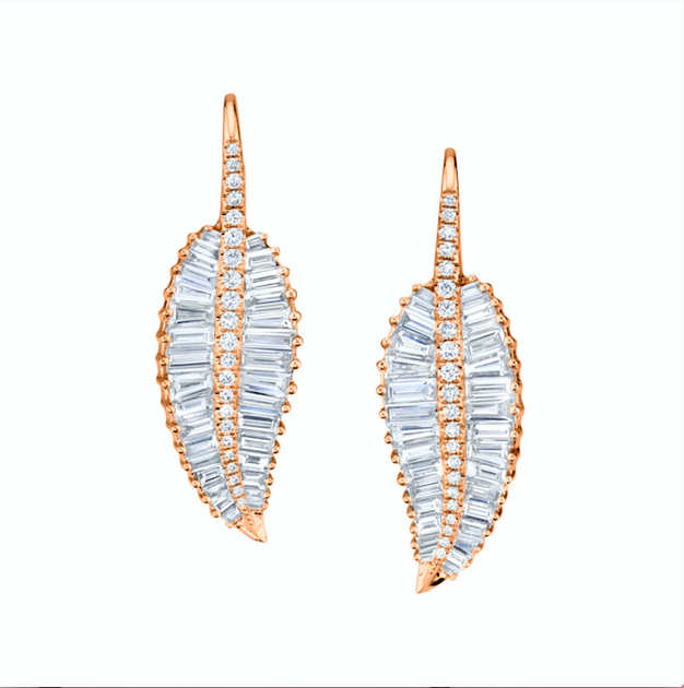 Anita Ko LARGE PALM LEAF DROP EARRINGS WITH PAVE DIAMOND STEM