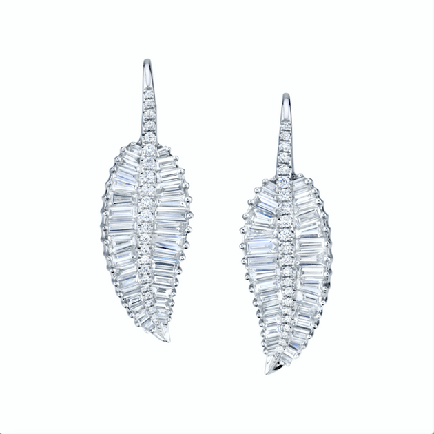 anita ko LARGE PALM LEAF DROP EARRINGS WITH PAVE DIAMOND STEM