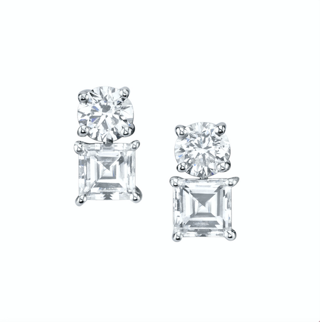 Anita Ko LARGE ROUND AND ASSCHER CUT TWO DOT DIAMOND EARRINGS
