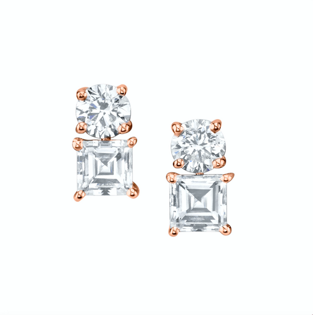 Anita Ko LARGE ROUND AND ASSCHER CUT TWO DOT DIAMOND EARRINGS