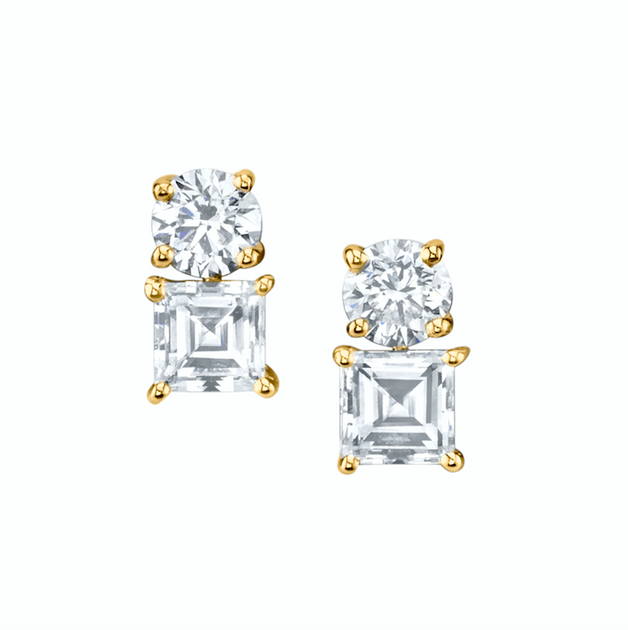 anita ko LARGE ROUND AND ASSCHER CUT TWO DOT DIAMOND EARRINGS