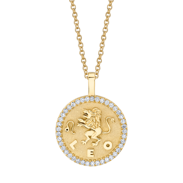 anita ko LEO ZODIAC COIN PENDANT WITH DIAMOND FRAME