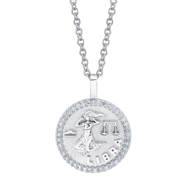 Anita Ko LIBRA ZODIAC COIN PENDANT WITH DIAMOND FRAME