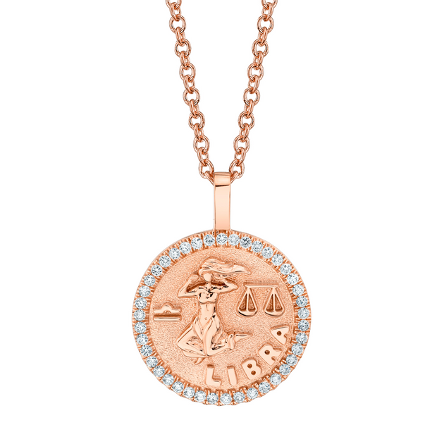 Anita Ko LIBRA ZODIAC COIN PENDANT WITH DIAMOND FRAME