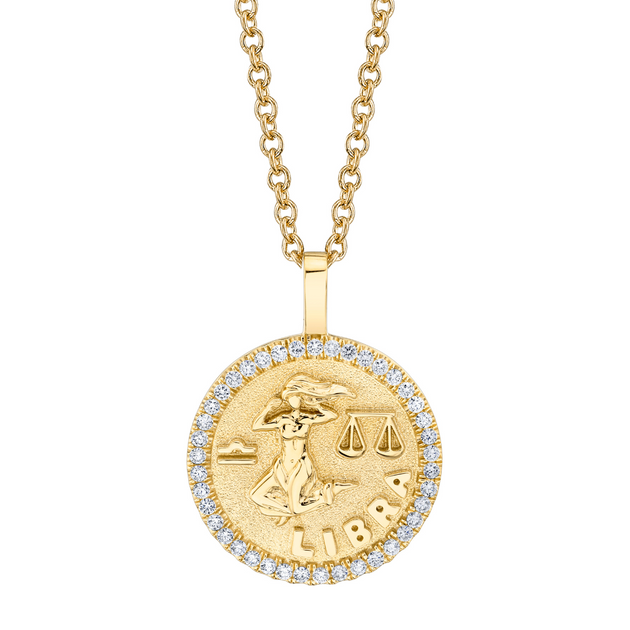 anita ko LIBRA ZODIAC COIN PENDANT WITH DIAMOND FRAME