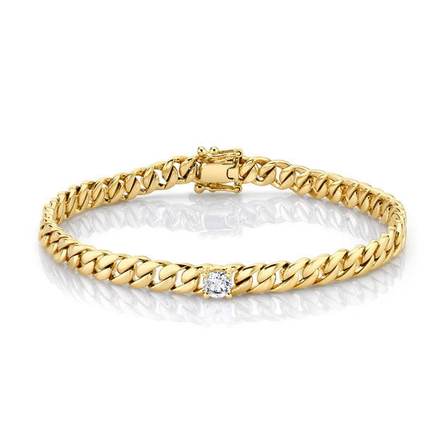 anita ko MEDIUM CUBAN LINK BRACELET WITH ROUND DIAMOND CENTER