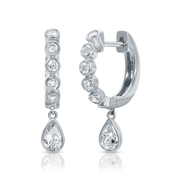 Anita Ko MELROSE BEZELED HUGGIES WITH PEAR DIAMOND DROP