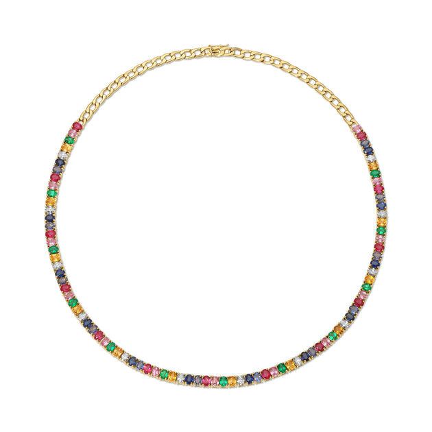 anita ko MULTI SAPPHIRE AND DIAMOND CUBAN LINK CHOKER