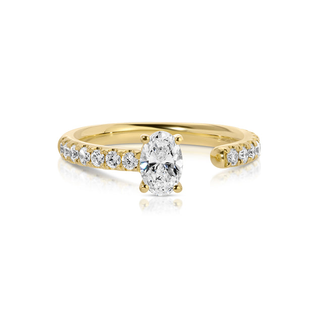 anita ko OVAL DIAMOND SATURN RING WITH .50CT OVAL AND PAVE BAND
