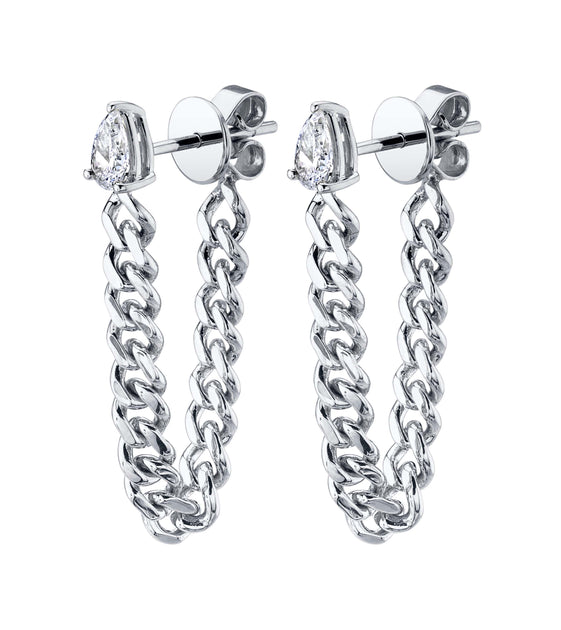 Anita Ko PAIR OF PEAR DIAMOND CUBAN LINK LOOP EARRING