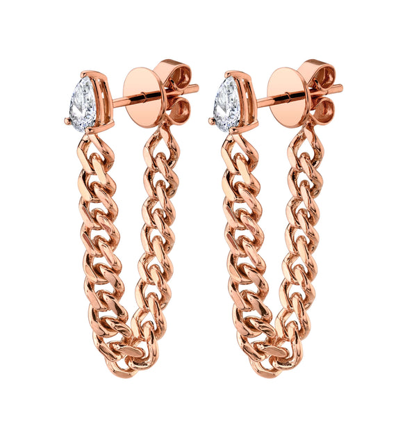 Anita Ko PAIR OF PEAR DIAMOND CUBAN LINK LOOP EARRING