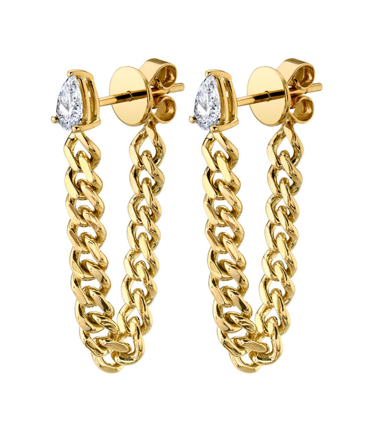 anita ko PAIR OF PEAR DIAMOND CUBAN LINK LOOP EARRING