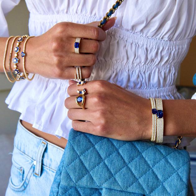 Anita Ko PAVÉ DIAMOND OVAL BRACELET WITH EMERALD CUT BLUE SAPPHIRE CENTER