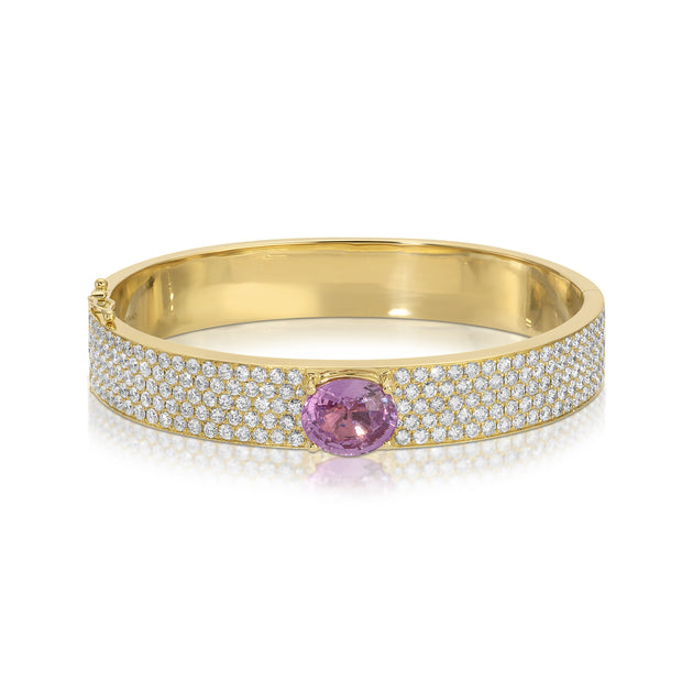 anita ko PAVE DIAMOND OVAL BRACELET WITH OVAL PINK SAPPHIRE CUSHION CENTER