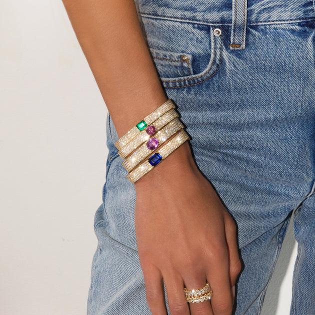 Anita Ko PAVE DIAMOND OVAL BRACELET WITH PINK SAPPHIRE CUSHION CENTER