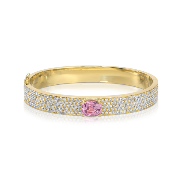 anita ko PAVE DIAMOND OVAL BRACELET WITH PINK SAPPHIRE CUSHION CENTER