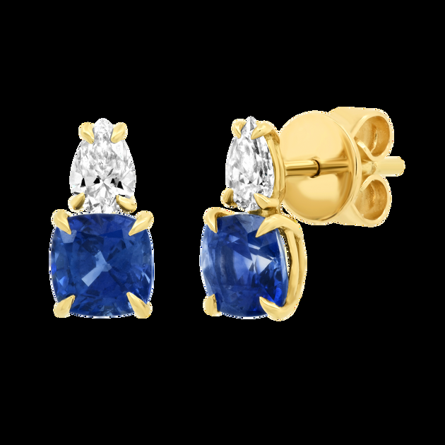 anita ko PEAR DIAMOND AND CUSHION CUT BLUE SAPPHIRE STUD