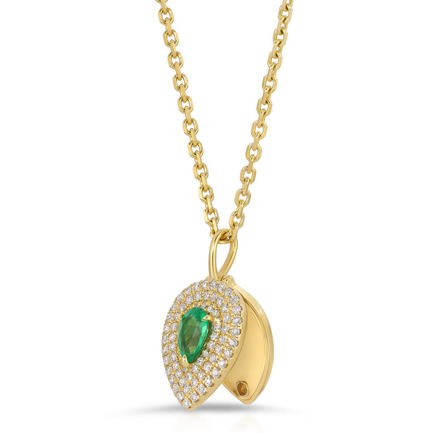 Anita Ko PEAR SHAPED DIAMOND LOULOU LOCKET WITH PEAR SHAPED EMERALD