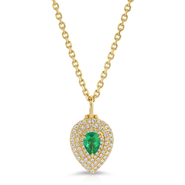 anita ko PEAR SHAPED DIAMOND LOULOU LOCKET WITH PEAR SHAPED EMERALD