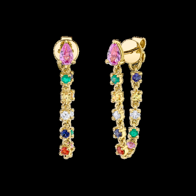 Anita Ko PINK SAPPHIRE PEAR DIAMOND AND MULTI-COLORED FINE GEMSTONE LOOP EARRINGS