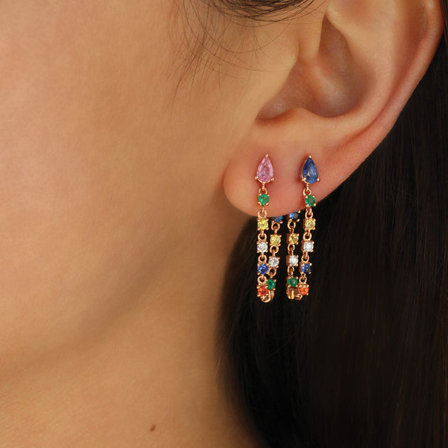 Anita Ko PINK SAPPHIRE PEAR DIAMOND AND MULTI-COLORED FINE GEMSTONE LOOP EARRINGS