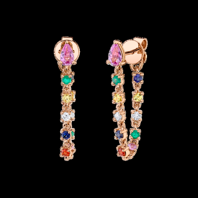 anita ko PINK SAPPHIRE PEAR DIAMOND AND MULTI-COLORED FINE GEMSTONE LOOP EARRINGS