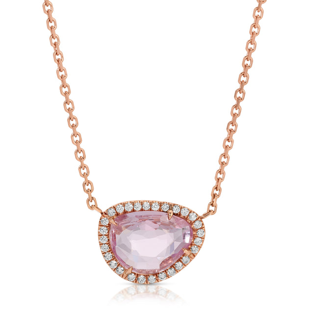 anita ko PINK SAPPHIRE PEBBLE NECKLACE WITH DIAMOND HALO