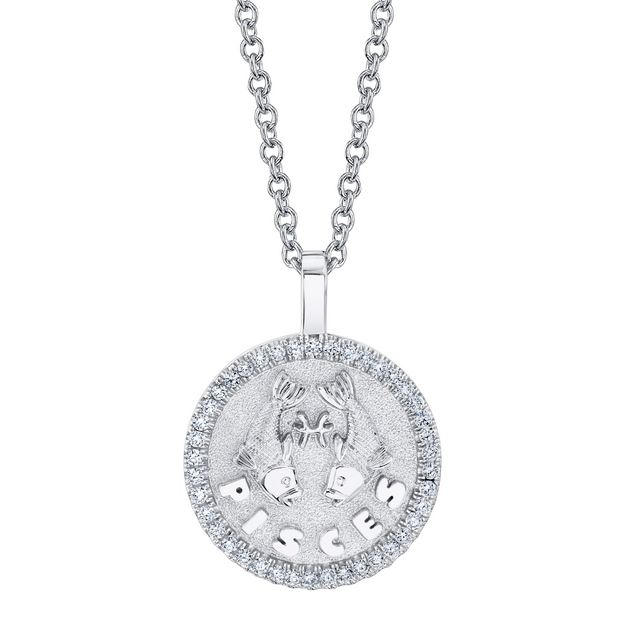 Anita Ko PISCES ZODIAC COIN PENDANT WITH DIAMOND FRAME