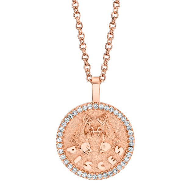 Anita Ko PISCES ZODIAC COIN PENDANT WITH DIAMOND FRAME