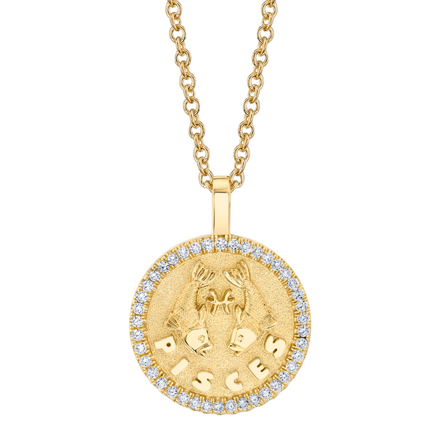 anita ko PISCES ZODIAC COIN PENDANT WITH DIAMOND FRAME