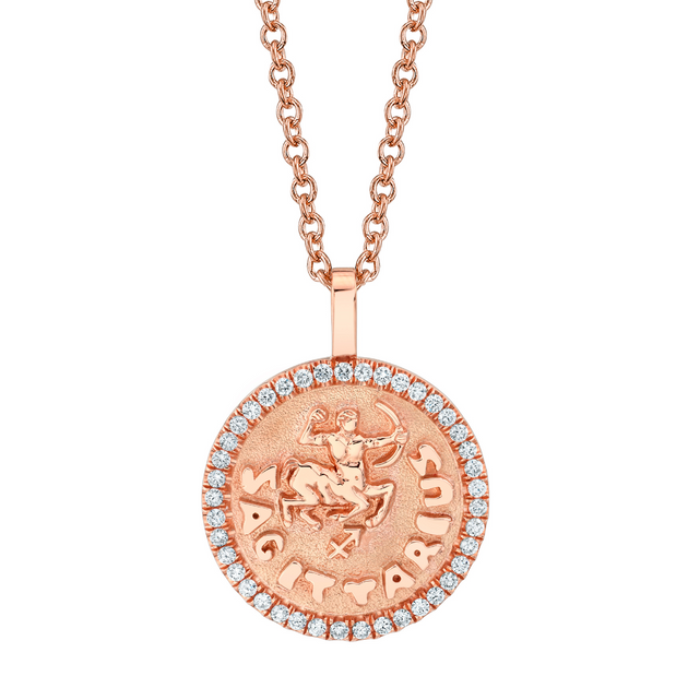 Anita Ko SAGITTARIUS ZODIAC COIN PENDANT WITH DIAMOND FRAME