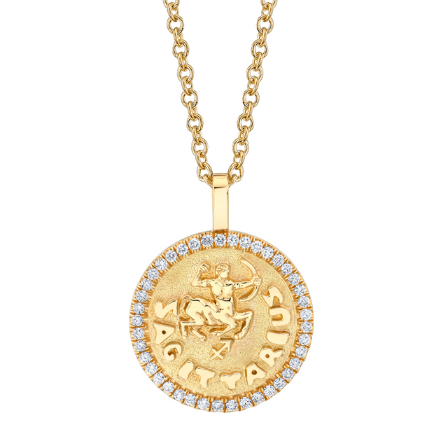 anita ko SAGITTARIUS ZODIAC COIN PENDANT WITH DIAMOND FRAME