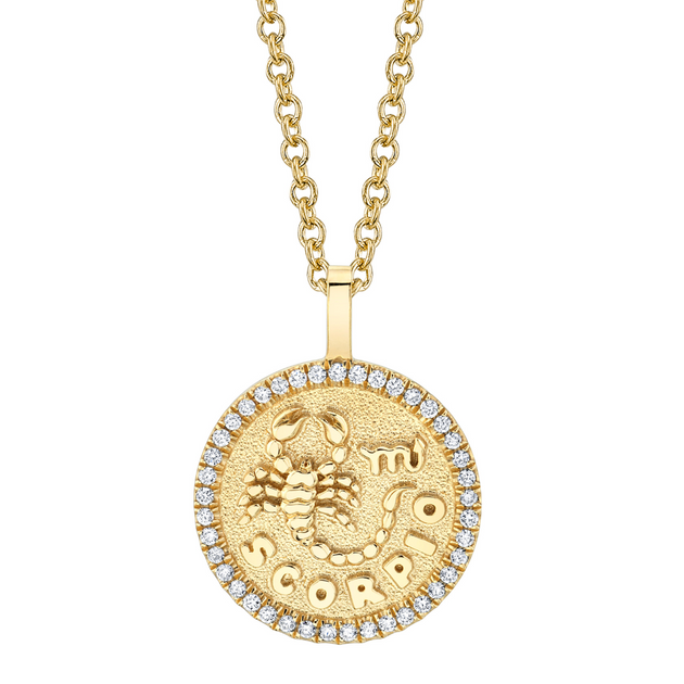 anita ko SCORPIO ZODIAC COIN PENDANT WITH DIAMOND FRAME