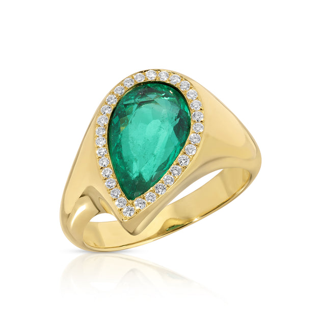 Anita Ko SIDEWAYS COLOMBIAN PEAR EMERALD AND PAVE DIAMOND RING