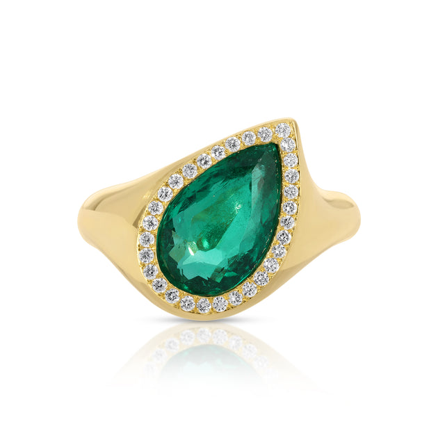 anita ko SIDEWAYS COLOMBIAN PEAR EMERALD AND PAVE DIAMOND RING