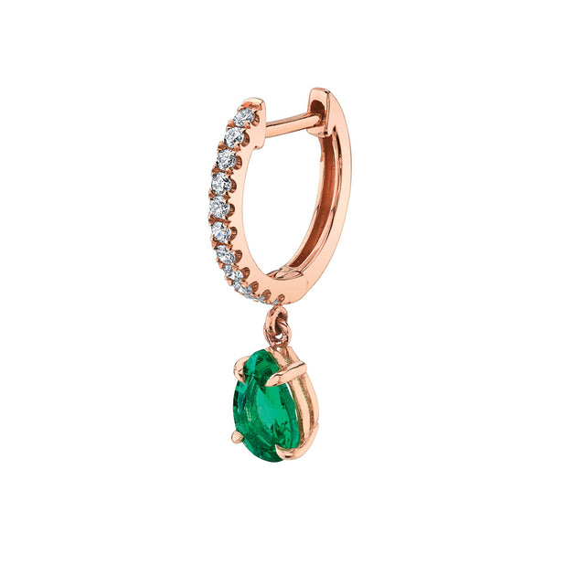 Anita Ko SINGLE DIAMOND HUGGIE WITH PEAR-SHAPED EMERALD DROP