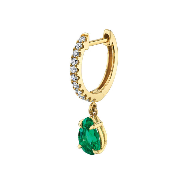 anita ko SINGLE DIAMOND HUGGIE WITH PEAR-SHAPED EMERALD DROP