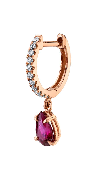 Anita Ko SINGLE DIAMOND HUGGIE WITH PEAR-SHAPED RUBY DROP