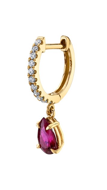 anita ko SINGLE DIAMOND HUGGIE WITH PEAR-SHAPED RUBY DROP