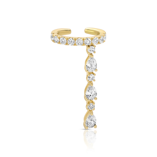 Anita Ko SINGLE ROW DIAMOND EAR CUFF WITH 3 PEAR AND ROUND DIAMOND DROPS