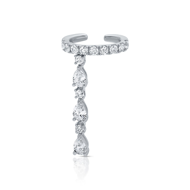 Anita Ko SINGLE ROW DIAMOND EAR CUFF WITH 3 PEAR AND ROUND DIAMOND DROPS