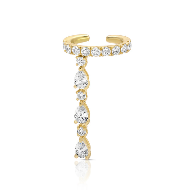 anita ko SINGLE ROW DIAMOND EAR CUFF WITH 3 PEAR AND ROUND DIAMOND DROPS