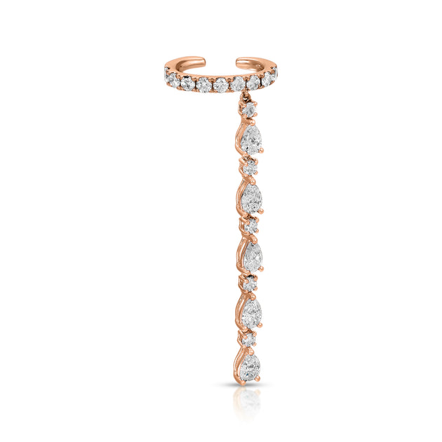 Anita Ko SINGLE ROW DIAMOND EAR CUFF WITH 5 PEAR AND ROUND DIAMOND DROPS