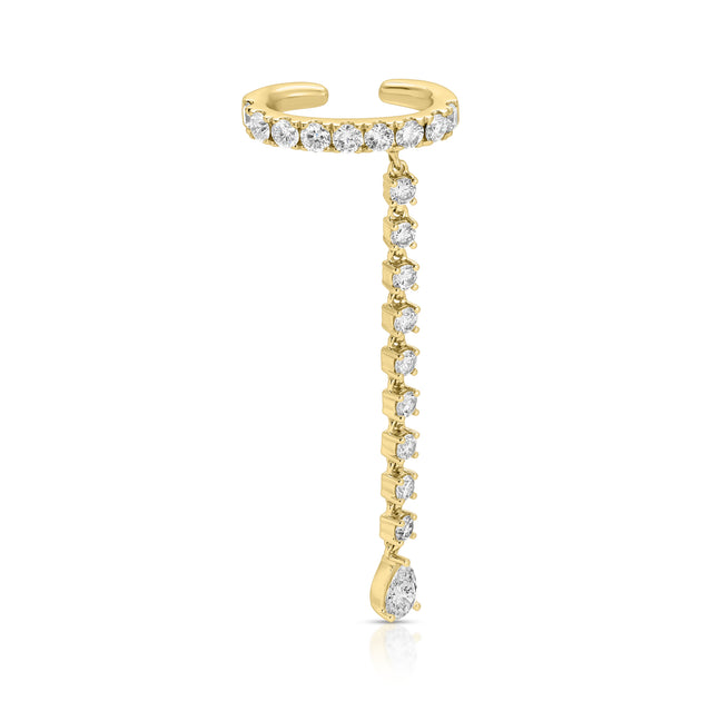Anita Ko SINGLE ROW DIAMOND EAR CUFF WITH ROUND AND PEAR DIAMOND DROPS