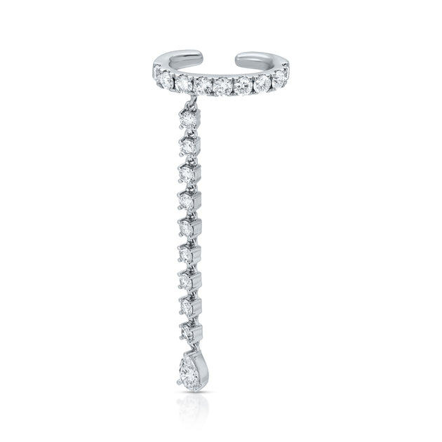 Anita Ko SINGLE ROW DIAMOND EAR CUFF WITH ROUND AND PEAR DIAMOND DROPS