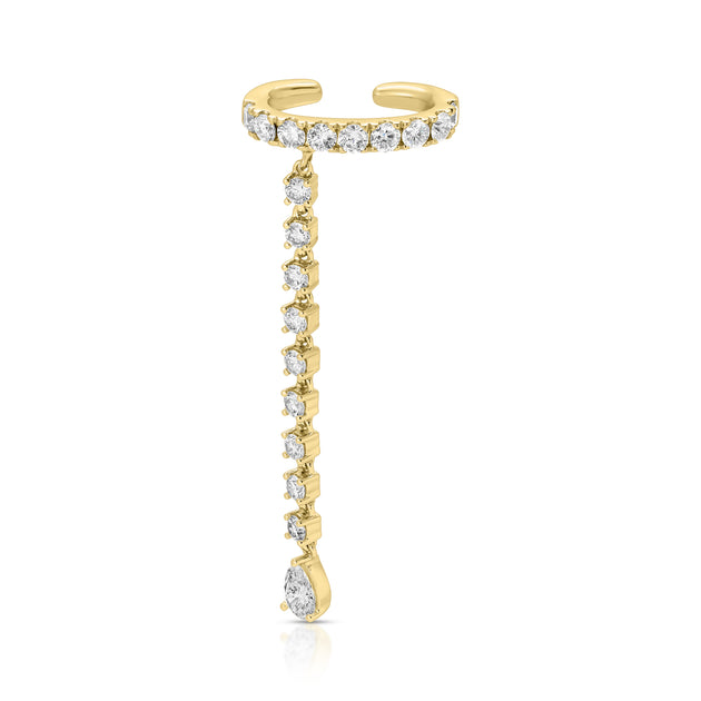 anita ko SINGLE ROW DIAMOND EAR CUFF WITH ROUND AND PEAR DIAMOND DROPS