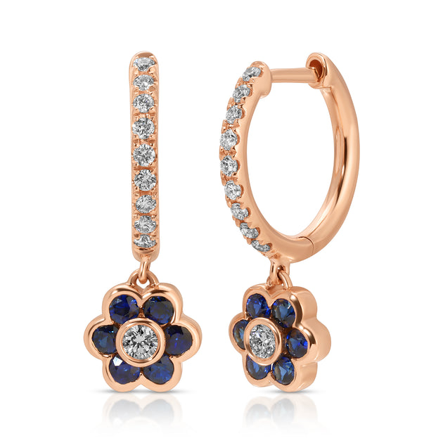 Anita Ko SMALL BLUE SAPPHIRE AND DIAMOND FLORA DROP HUGGIES