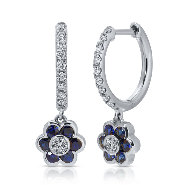 Anita Ko SMALL BLUE SAPPHIRE AND DIAMOND FLORA DROP HUGGIES