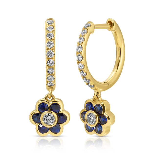 anita ko SMALL BLUE SAPPHIRE AND DIAMOND FLORA DROP HUGGIES