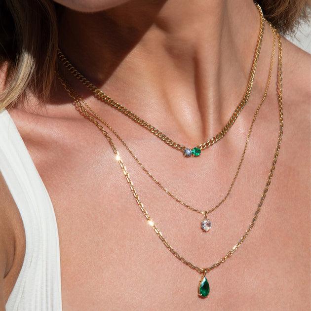 Anita Ko SMALL CUBAN CHAIN CHOKER WITH ROUND EMERALD AND DIAMOND CENTER